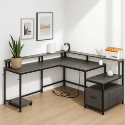 Escritorio Nova X en L modular - Gris Negro