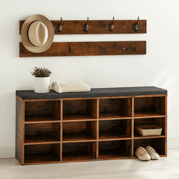 Banco Organizador con Zapatero y Percheros Rústicos