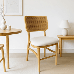 Silla de Estilo Natural con Respaldo Tejido y Asiento Acolchado