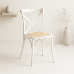 Silla Crossback Madera y Rattan - Blanca