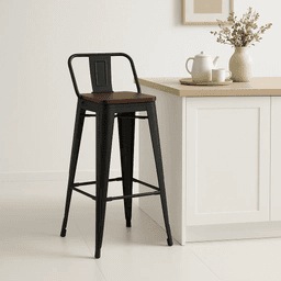 Taburete Tolix Alto 77 cms con Asiento de Madera Oscura - Negro