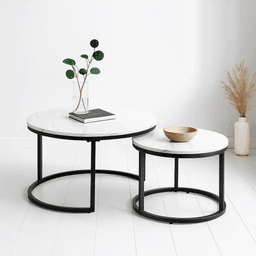 Juego de mesas de centro anidadas - Diseño de marmol con base negra