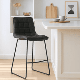 Taburete Alto Milano Cuero Sintetico con Patas Metálicas Estilo Industrial